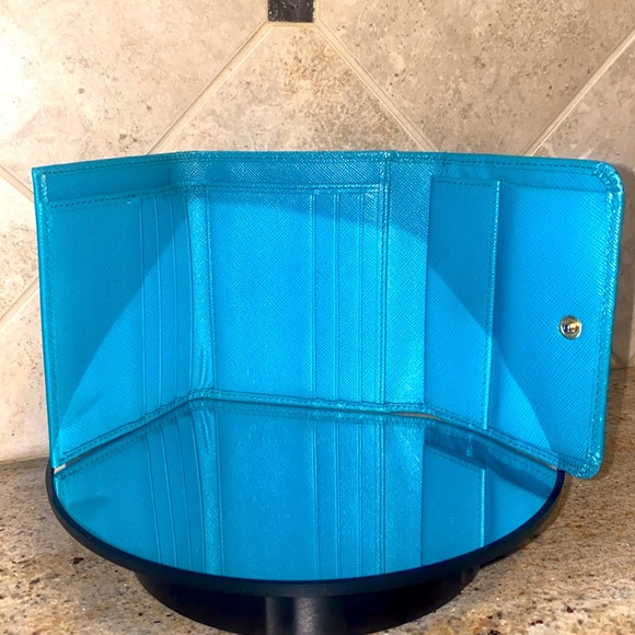 Prada Saffiano Leather Tri-fold Turchese Wallet - Picture 5 of 13